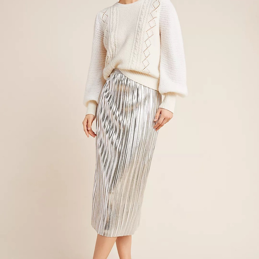 Anthropologie Elegant Silver Pleated Skirt